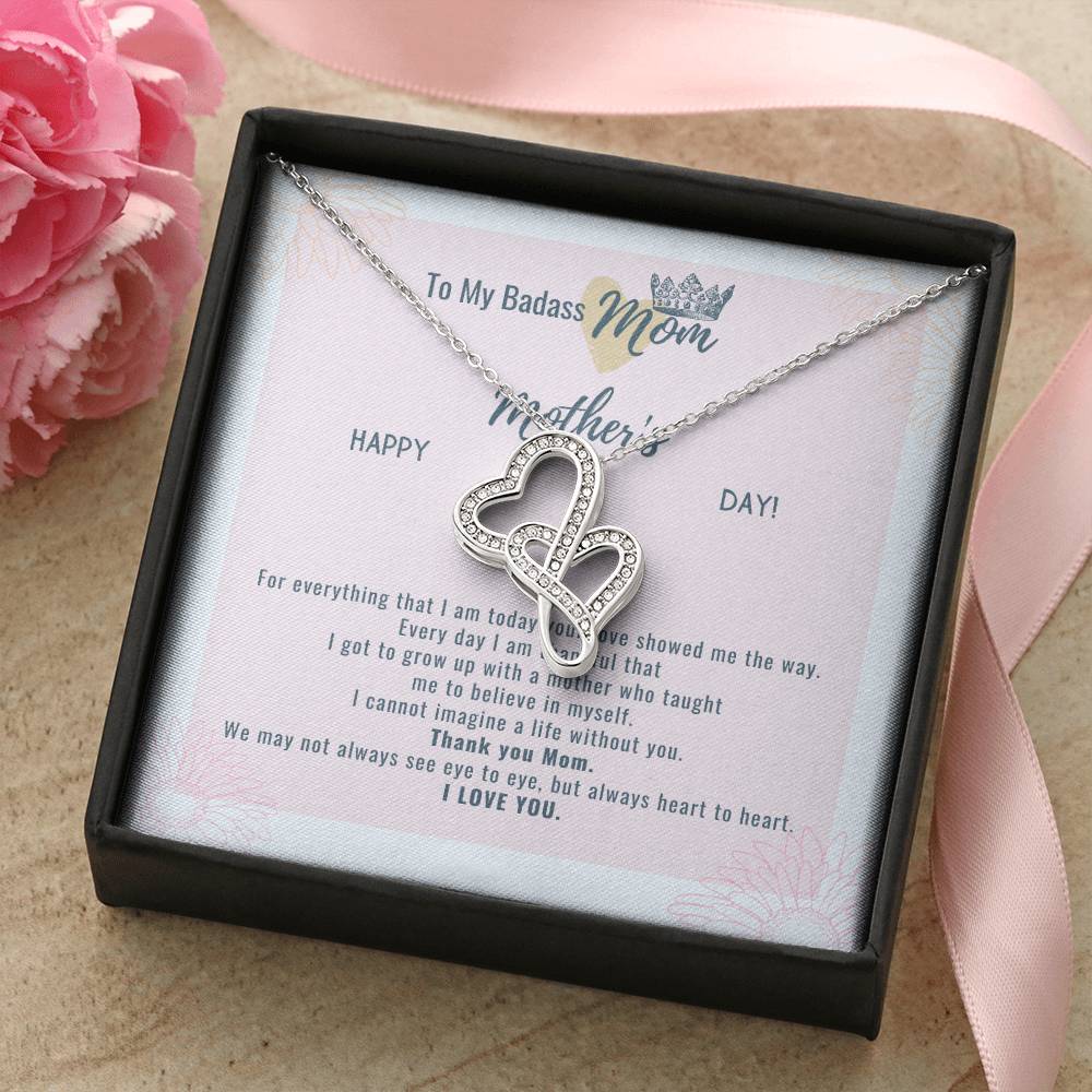 To My Badass Mom On Mother's Day  Double Hearts Necklace