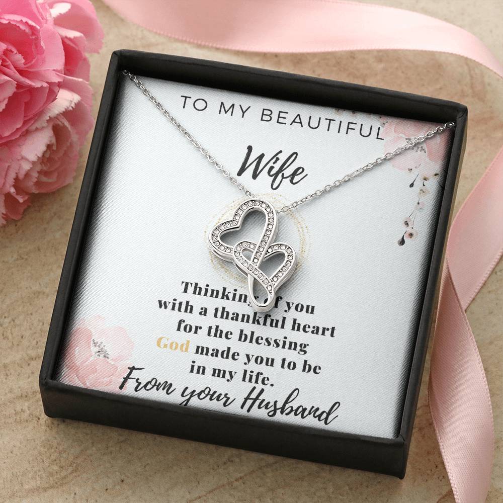 To My Beautiful Wife - Love From Your Husband - Gift For Wife Birthday - To My Wife Necklace Anniversary Gift For Wife Double Hearts Necklace