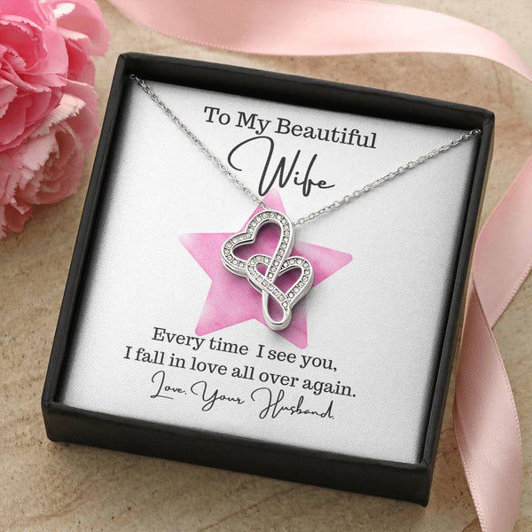 Husband To Wife -  Necklace For Gift 1 Double Hearts Necklace