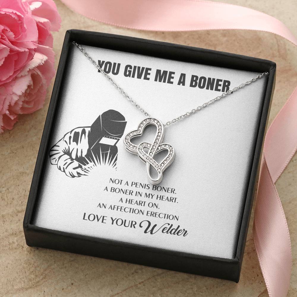 You Give Me A Heart Boner An Affection Erection  Funny &amp; Sarcastic Love For Her Mature Gift Fo Double Hearts Necklace