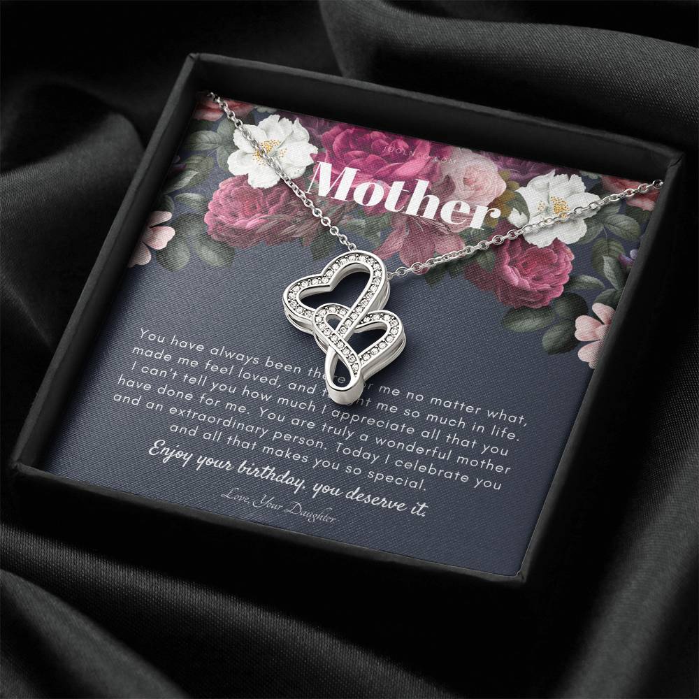 Mother's Birthday Gift  Necklace For Mom's Birthday  Elegant Gift For Mom From Daughter  Best Mom Gift Message Card  L Double Hearts Necklace