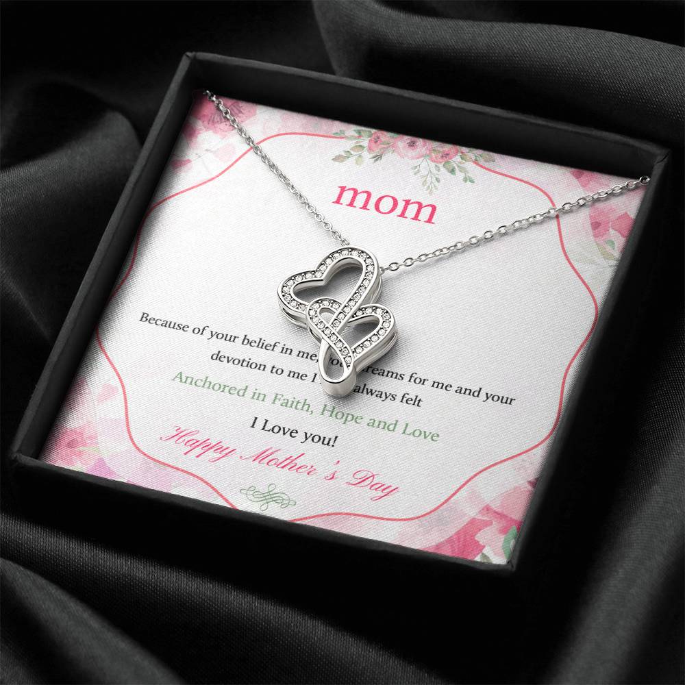 Mom - I Love You Happy Mother's Day - Necklace Double Hearts Necklace