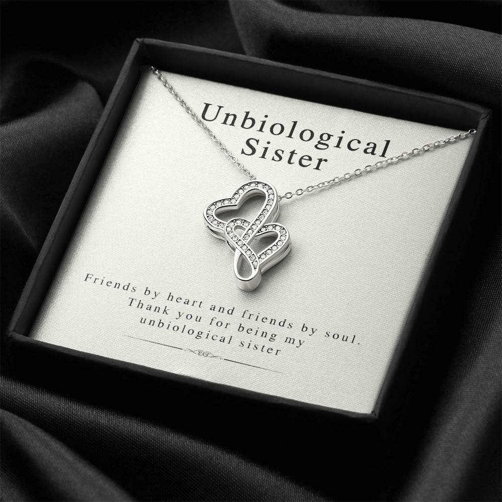 Unbiological Sister - The Perfect Gift For Bffs Double Hearts Necklace
