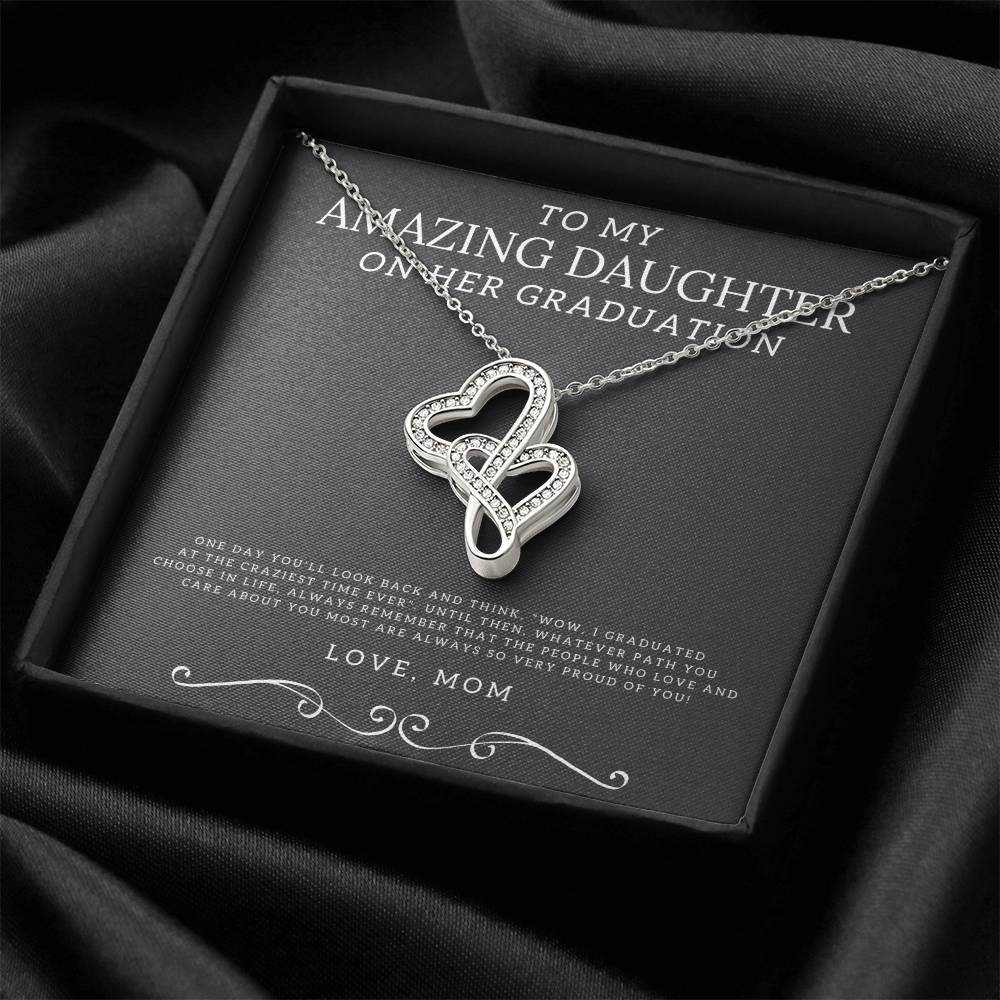 To My Amazing Daughter On Her Graduation From Mom Necklace - Mother's Day Necklace For Daughter - Mom To Daughter Neck Double Hearts Necklace