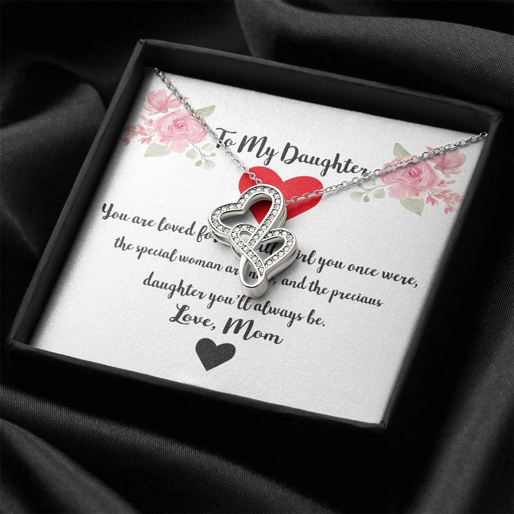 To My Daughter You Are Loved Double Hearts Necklace