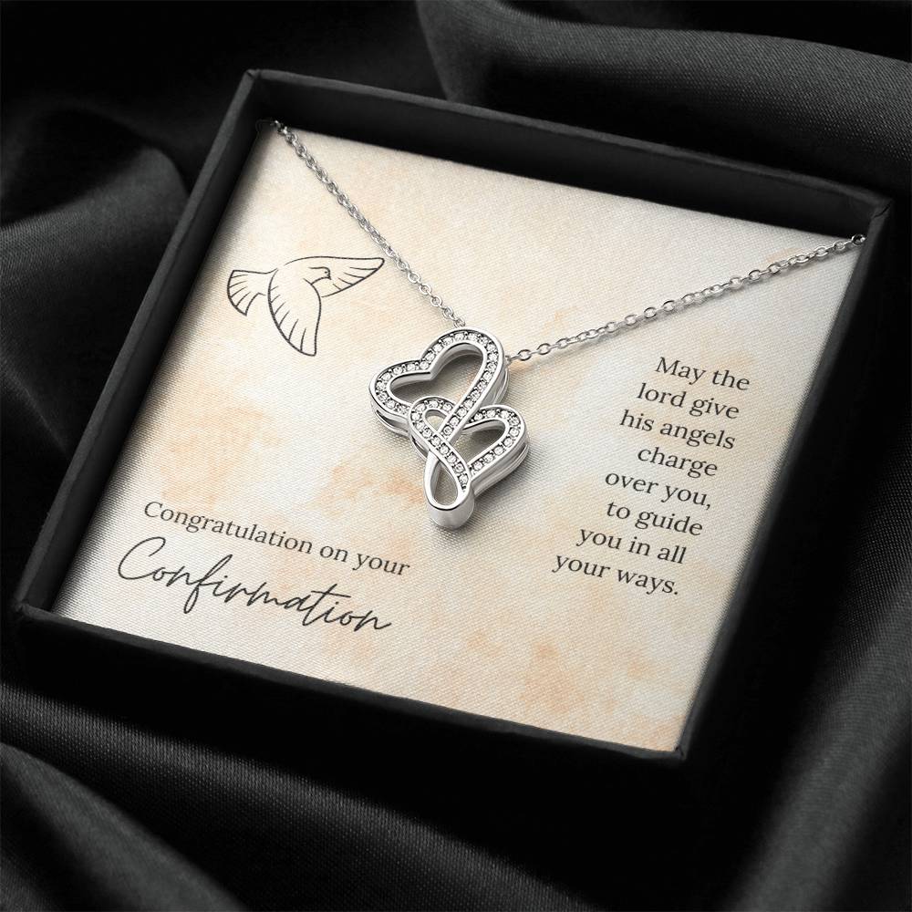 Congratulation On Your Confirmation - May The Lord Give His Angels Charge Over You To Guide You In All Your Ways - Nec Double Hearts Necklace