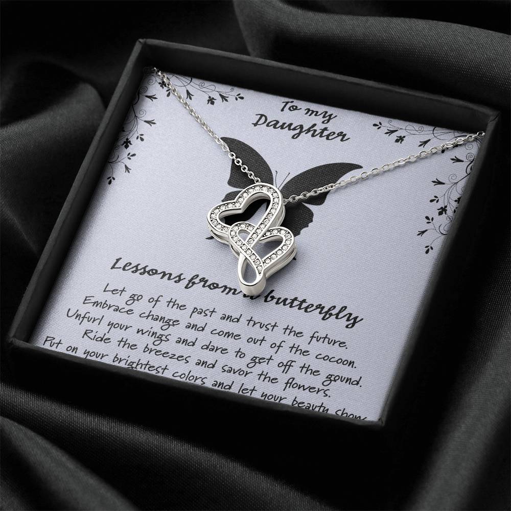 To My Daughter Lessons From A Butterfly - Blue Double Hearts Necklace