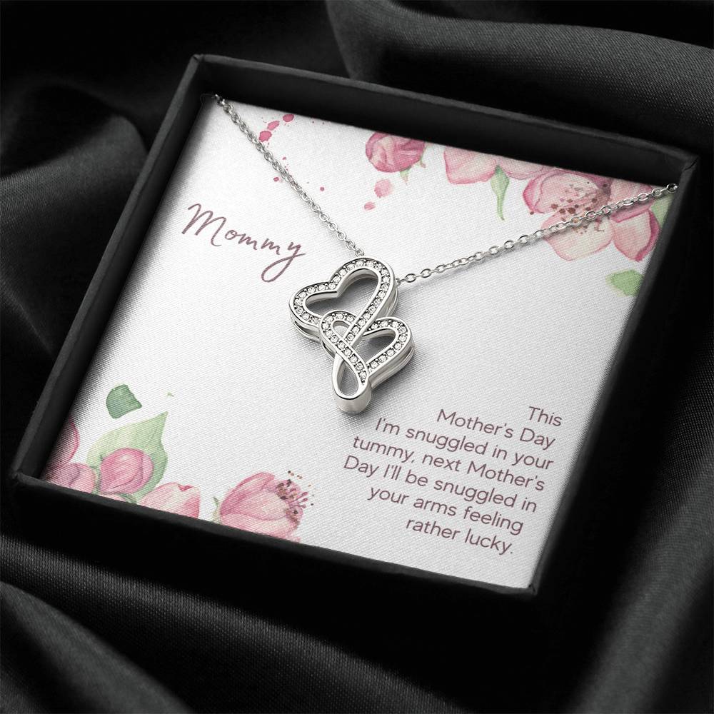 Mommy - This Mother's Day I'm Snuggledin Your Tummy -  Double Hearts Necklace