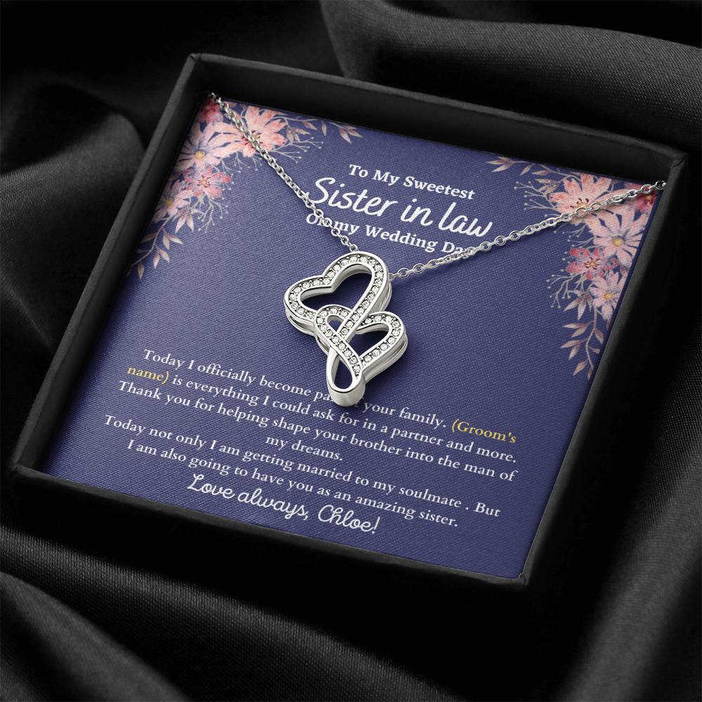 Sister In Law On My Wedding Day - Double Heart Double Hearts Necklace