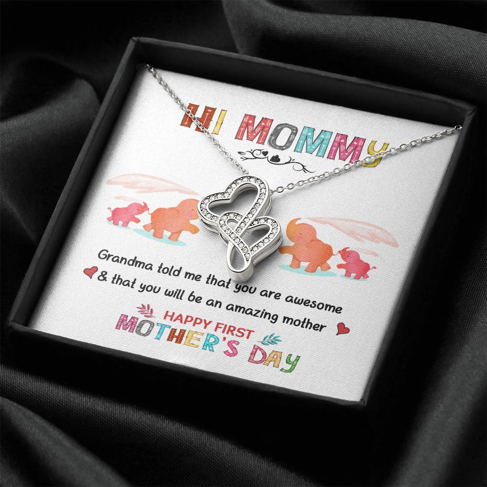Hi Mommy - Gift For First Time Mom - Gift For Daughter - Mother's Day Gift - Love Knot Necklace - Mother's Day Necklac Double Hearts Necklace