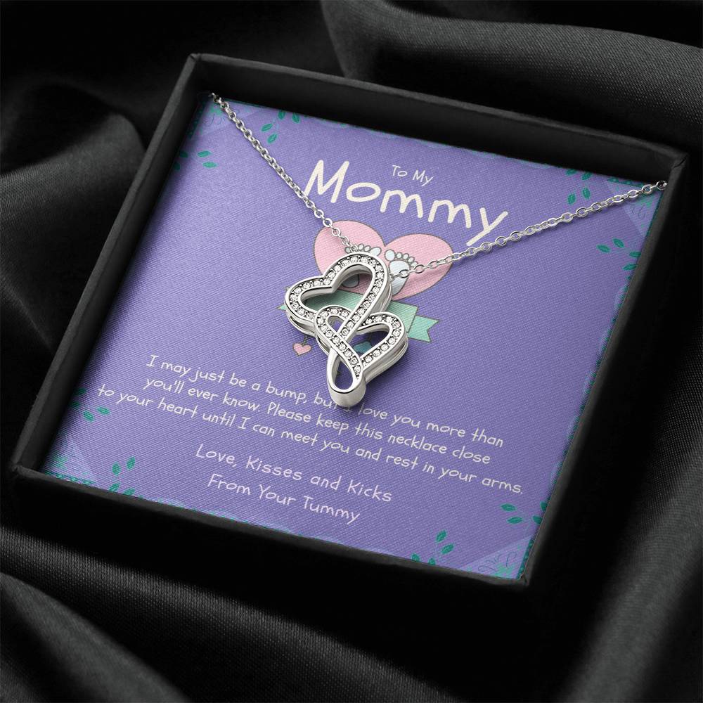Mom To Be Gift  New Mommy Gift Necklace  Pregnant Wife Gift  I May Just Be A Bump But I Love You  To Mummy From Bump   Double Hearts Necklace