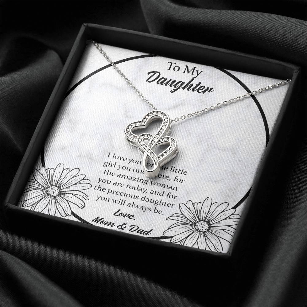 To My Daughter I Love You For The - Mom & Dad Double Hearts Necklace