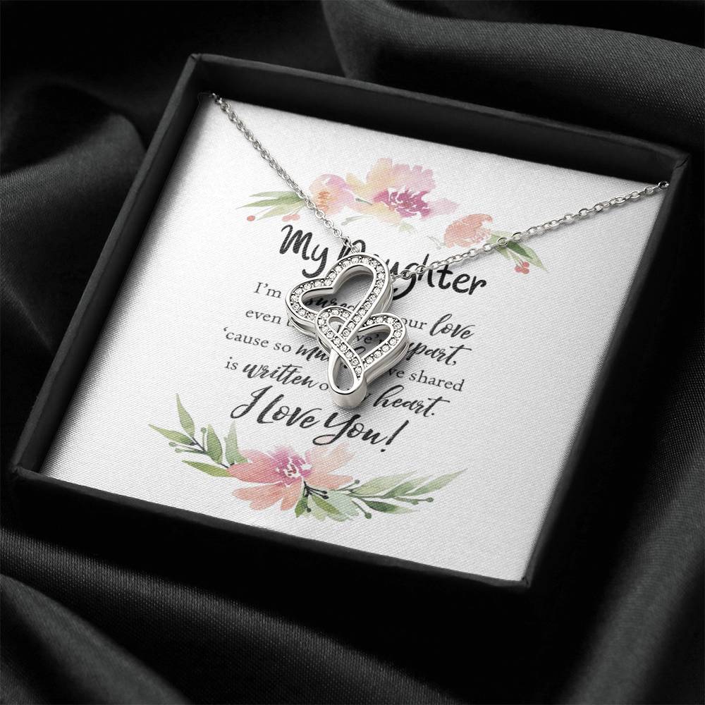 My Daughter Gift From Mom Or Dad  Apart Afar Love Heartfelt Flowers Double Hearts Necklace