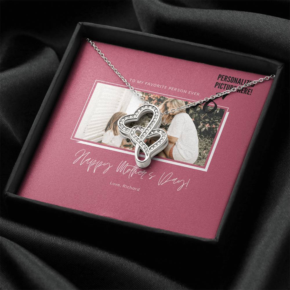Happy Mother's Day Custom Photo Necklace Double Hearts Necklace