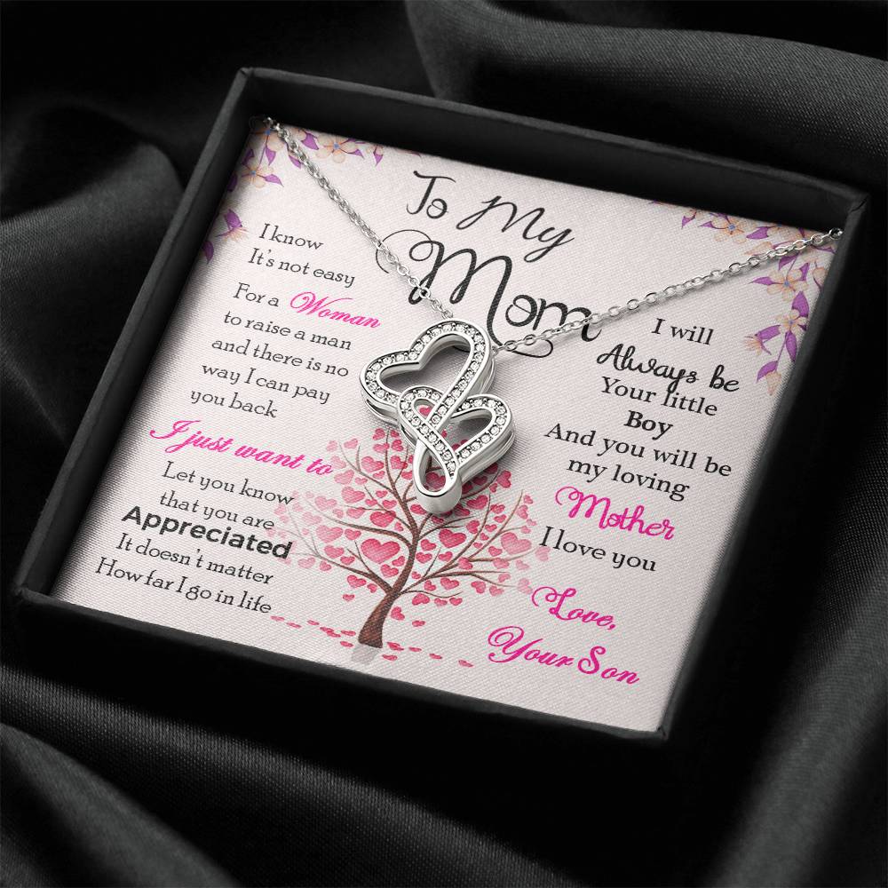 Mother's Day Special Message Card With Necklace Double Hearts Necklace