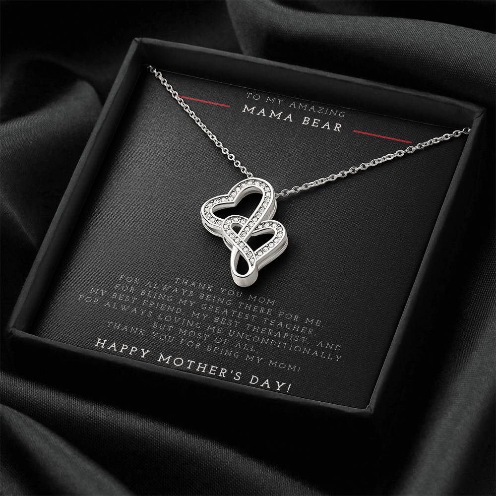 To My Amazing Mama Bear Double Hearts Necklace