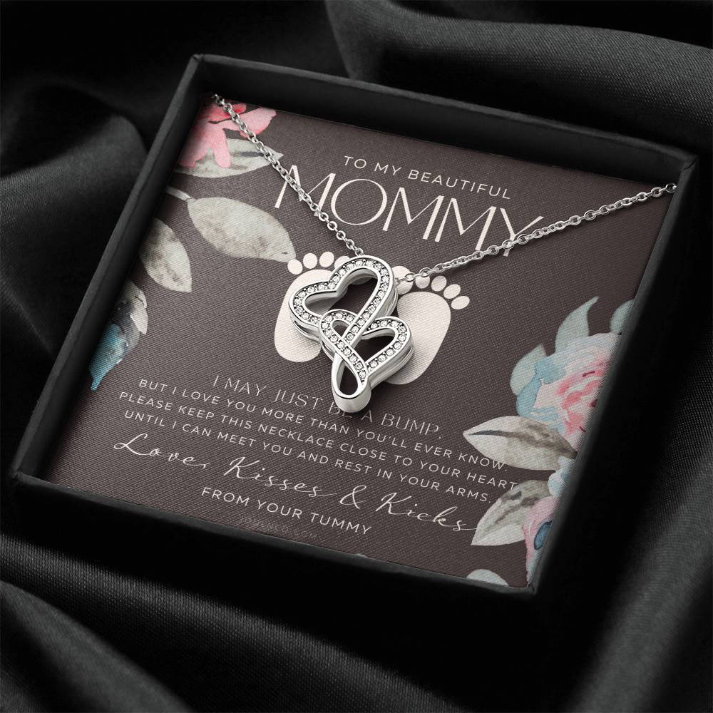 Baby Shower Gift  New Mommy Necklace  Pregnant Wife Gift  I May Just Be A Bump But I Love You  To Mummy From Bump  To  Double Hearts Necklace