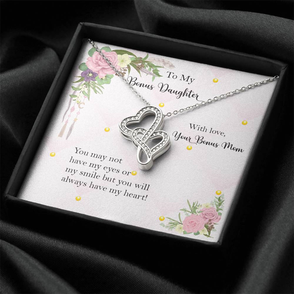 Bonus Daughter From Bonus Mom No Dna But You Have My Heart  1 Double Hearts Necklace