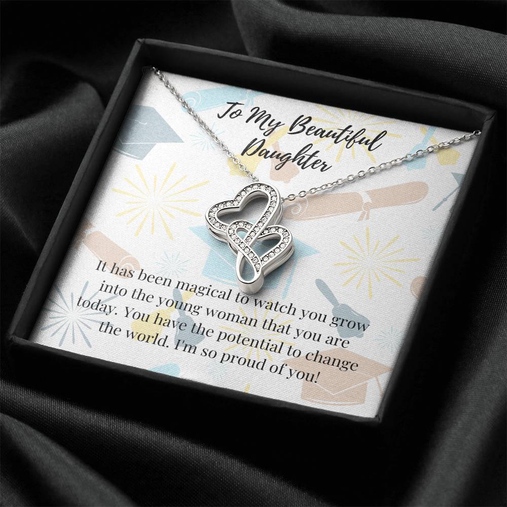 To My Beautiful Daughter Necklace - Graduation Necklace For Daughter - Graduation Gift Necklace - Graduation Gift For  Double Hearts Necklace