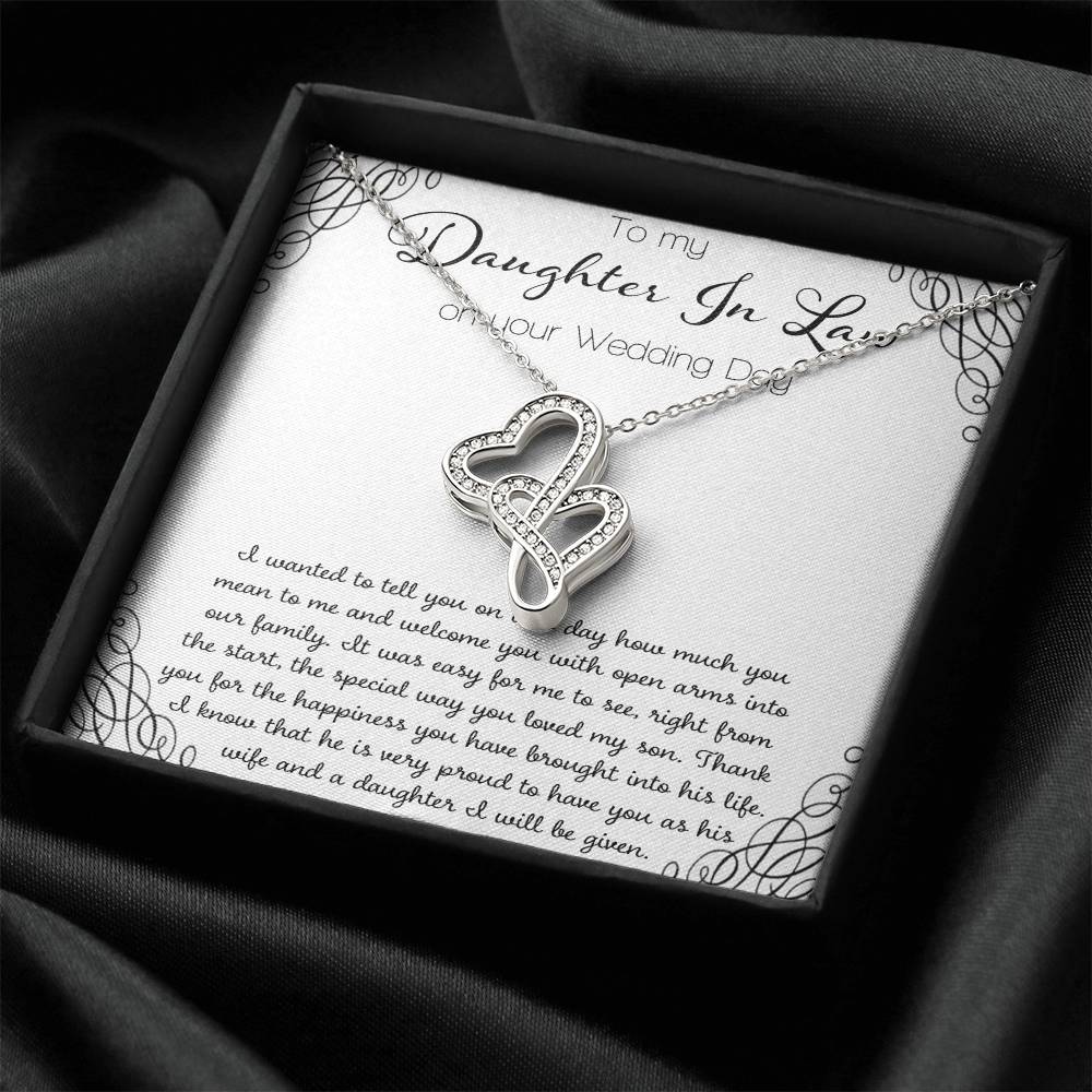 To My Daughter In Law On Your Wedding Day Double Hearts Necklace