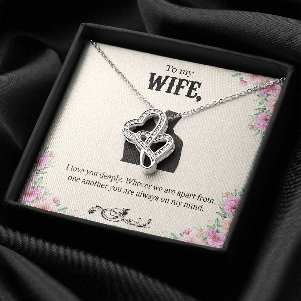 To My Wife - I Love You Deeply Double Hearts Necklace