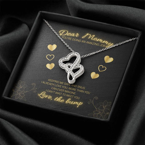 Dear Mommy - Love The Bump Black Double Hearts Necklace
