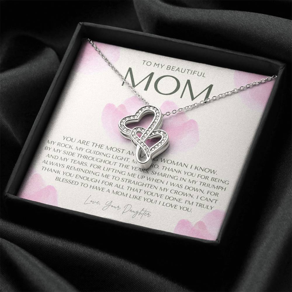 To My Beautiful Mom Necklace  Badass Mom Gift  Mother's Day Gift  Daughter To Mom Gift  Gift From Daughter To Mom On W Double Hearts Necklace