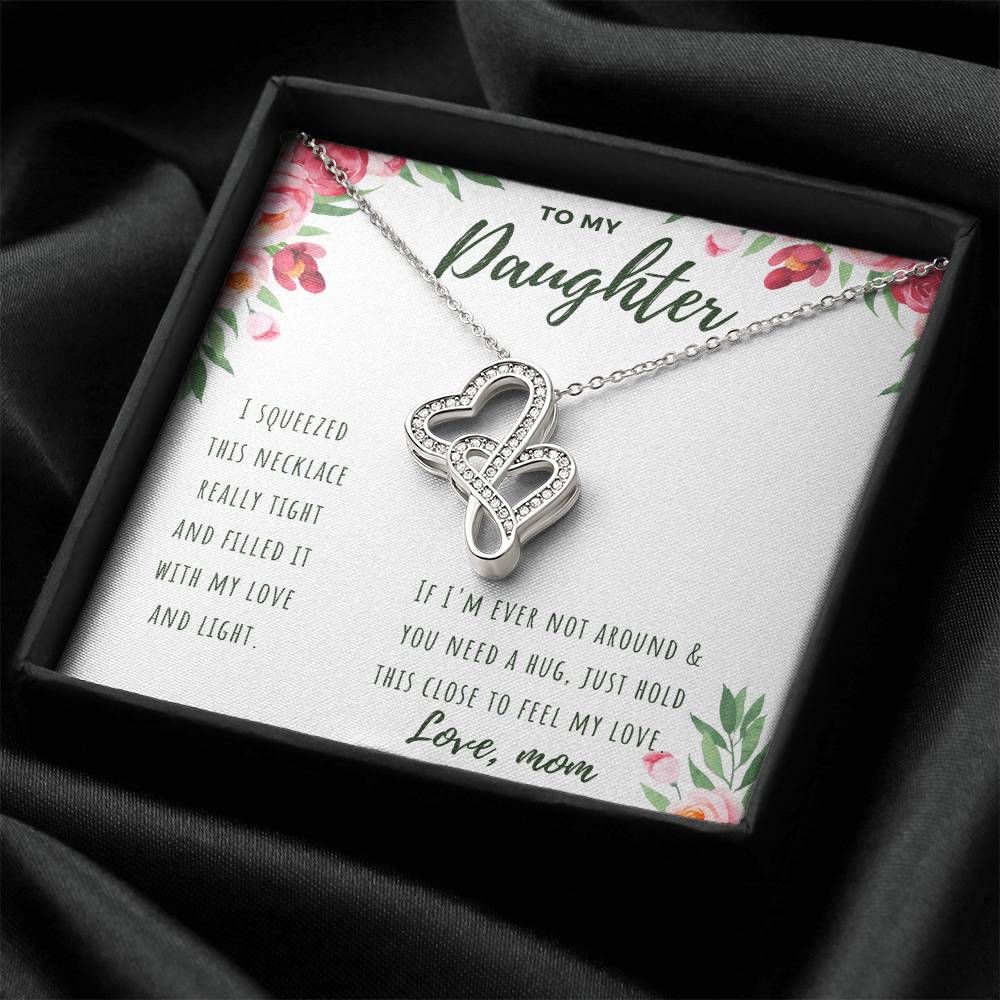 To My Daughter Love Mom -  Double Hearts Necklace
