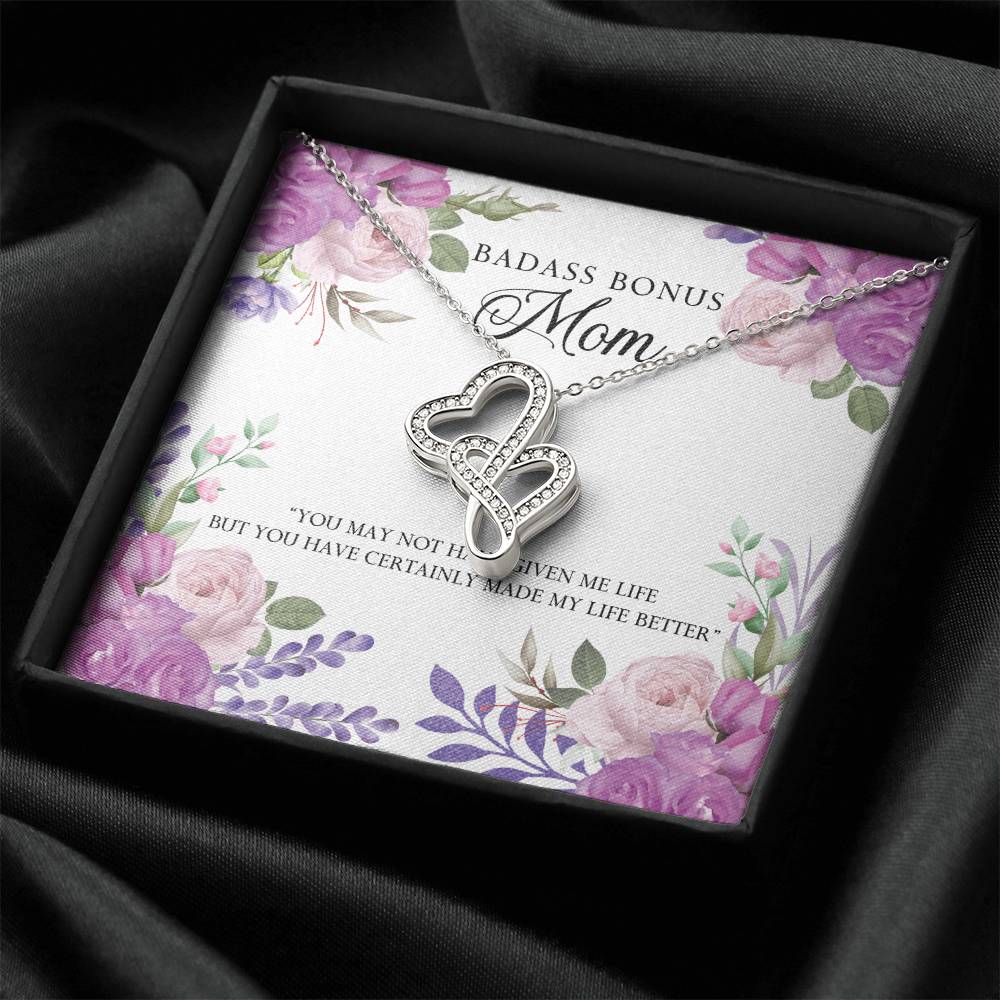 Badass Bonus Mom Necklace Double Hearts Necklace