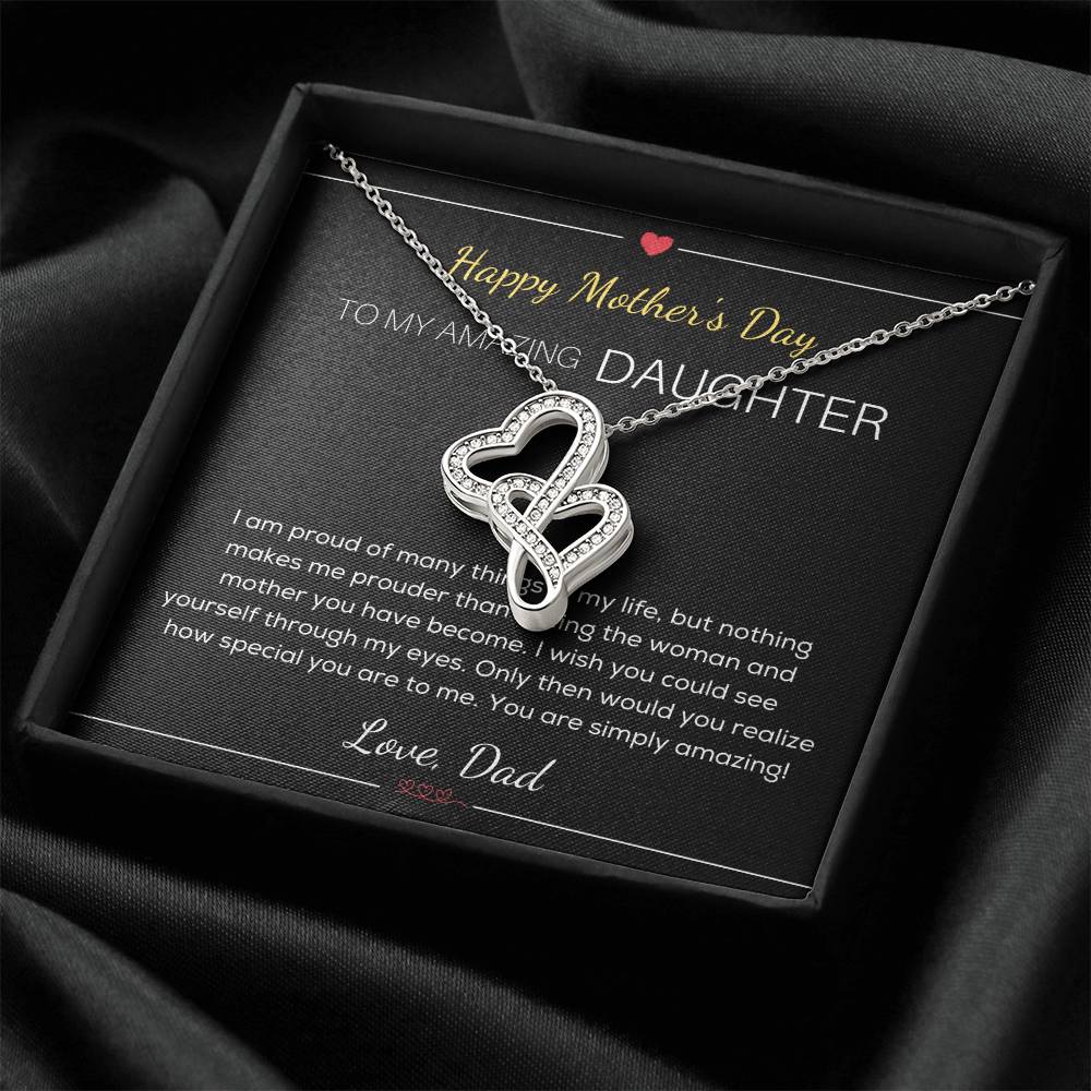 Happy Mother's Day Gift For Daughter From Dad - Mother's Day Necklace For Daughter - Daughter's Birthday - Daughter's  Double Hearts Necklace