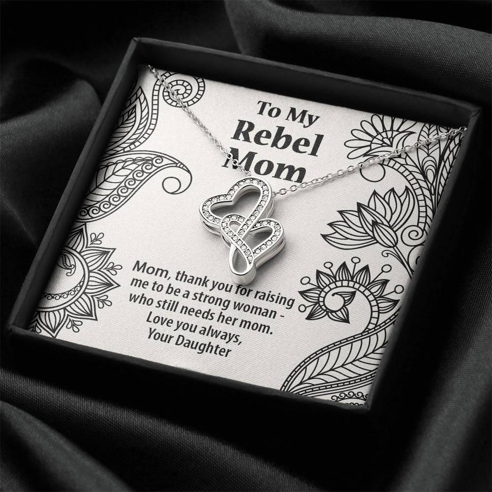 Mother's Day Gift Rebel Mom  From Daughter Double Hearts Necklace