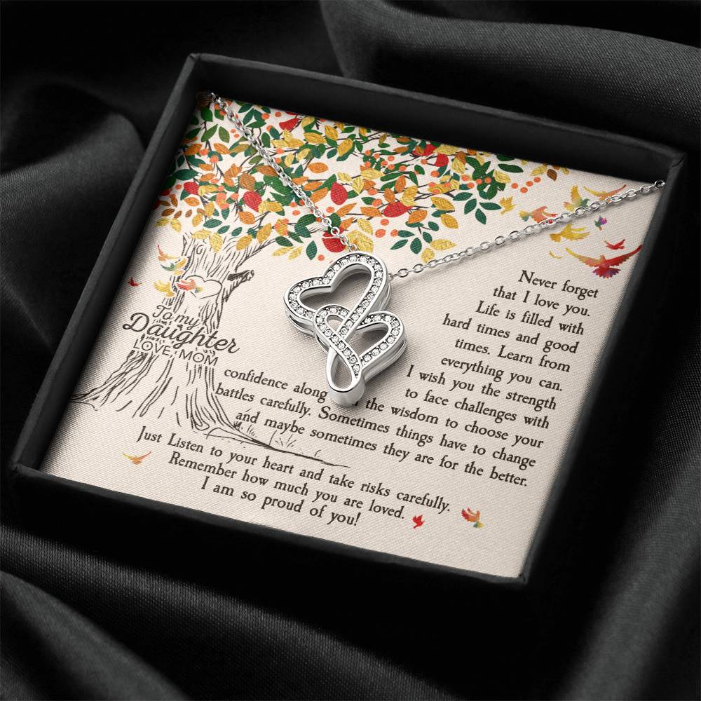 To My Daughter Necklace - Dad To Daughter Necklace Jewelry Gift Love Dad To Daughter Necklace - Dad Anniversary Gift - Double Hearts Necklace
