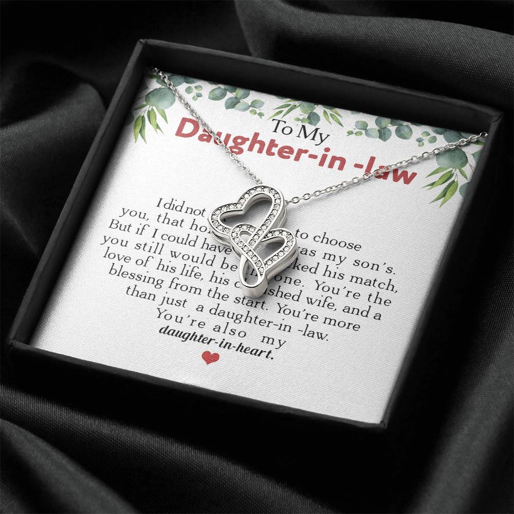 To My Daughter-In-Law You're Also My Daughter In Heart  3 Double Hearts Necklace