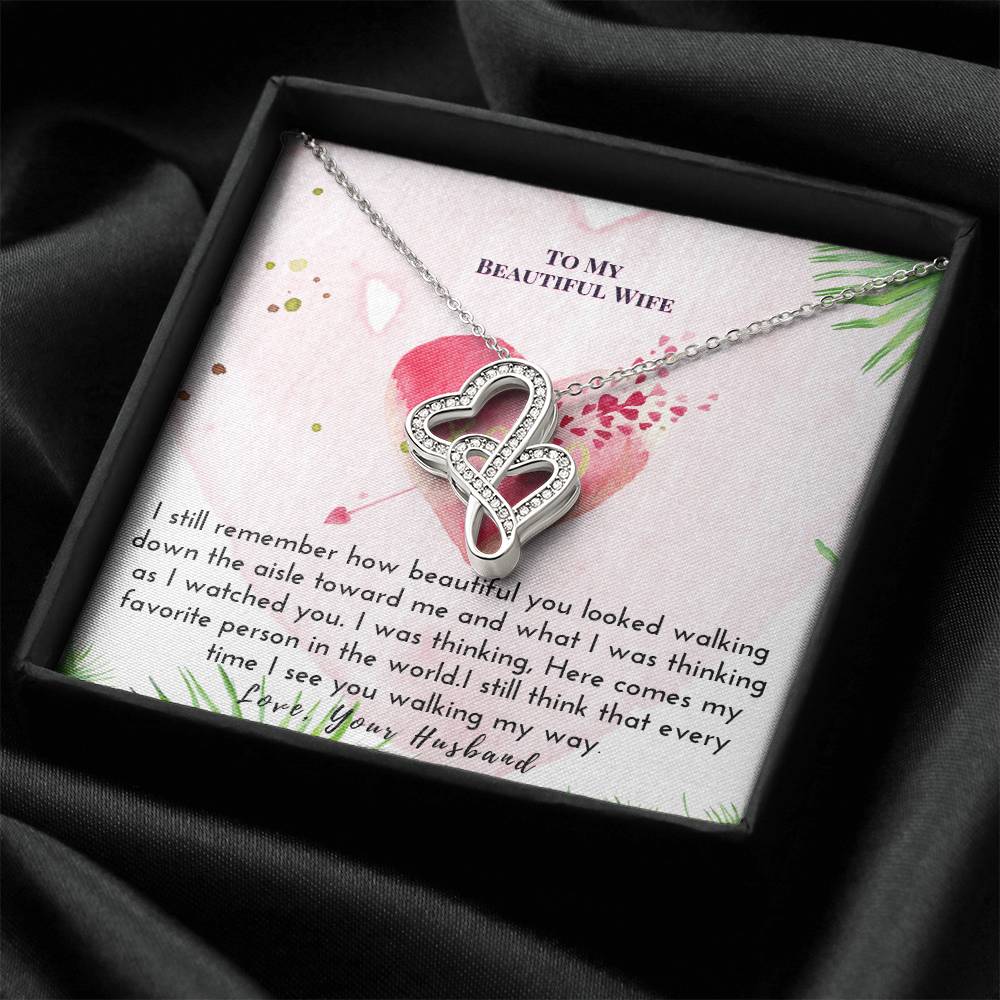 Happy Anniversary To Wife  Sweet Necklace Double Hearts Necklace
