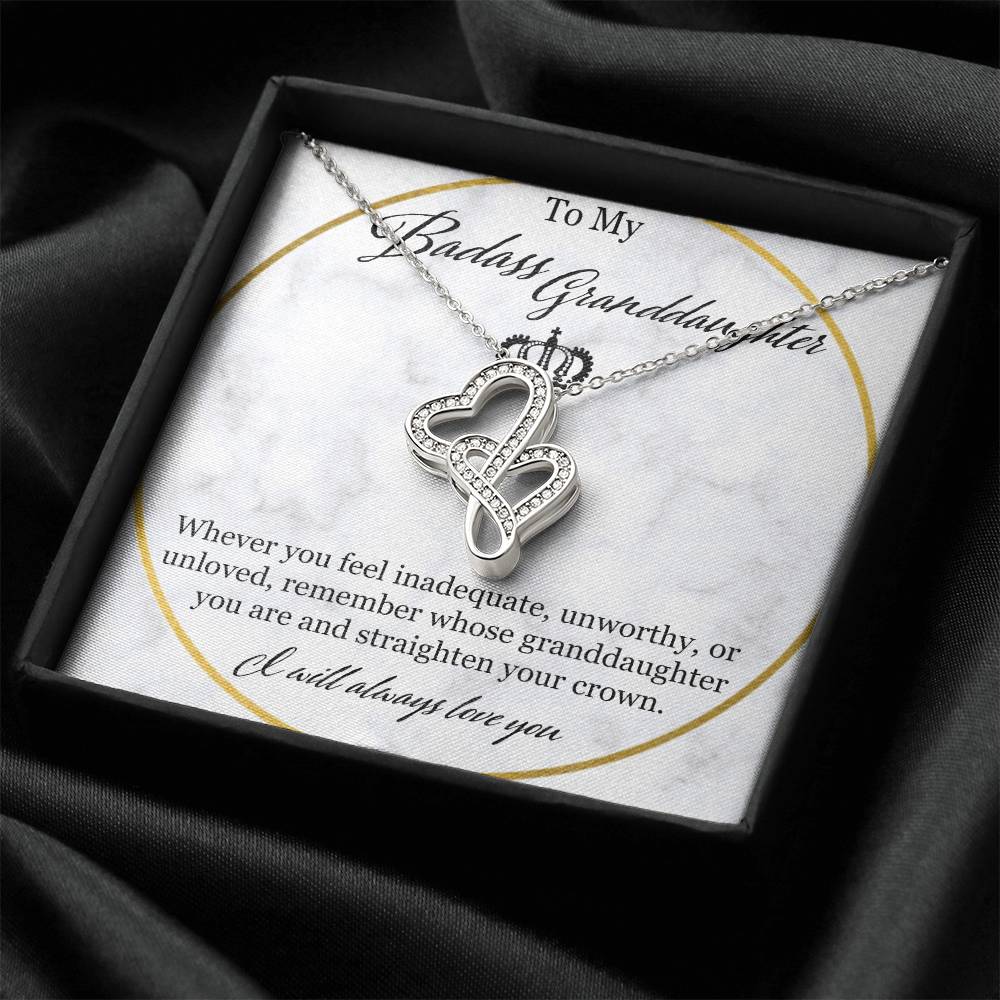 To My Badass Granddaughter Double Hearts Necklace