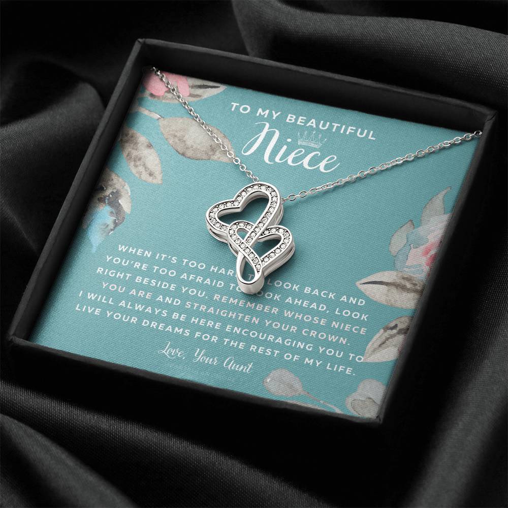 To My Beautiful Niece Straighten Your Crown Necklace Aunt Niece Necklace Niece Birthday Gift Niece Graduation Gift Double Hearts Necklace