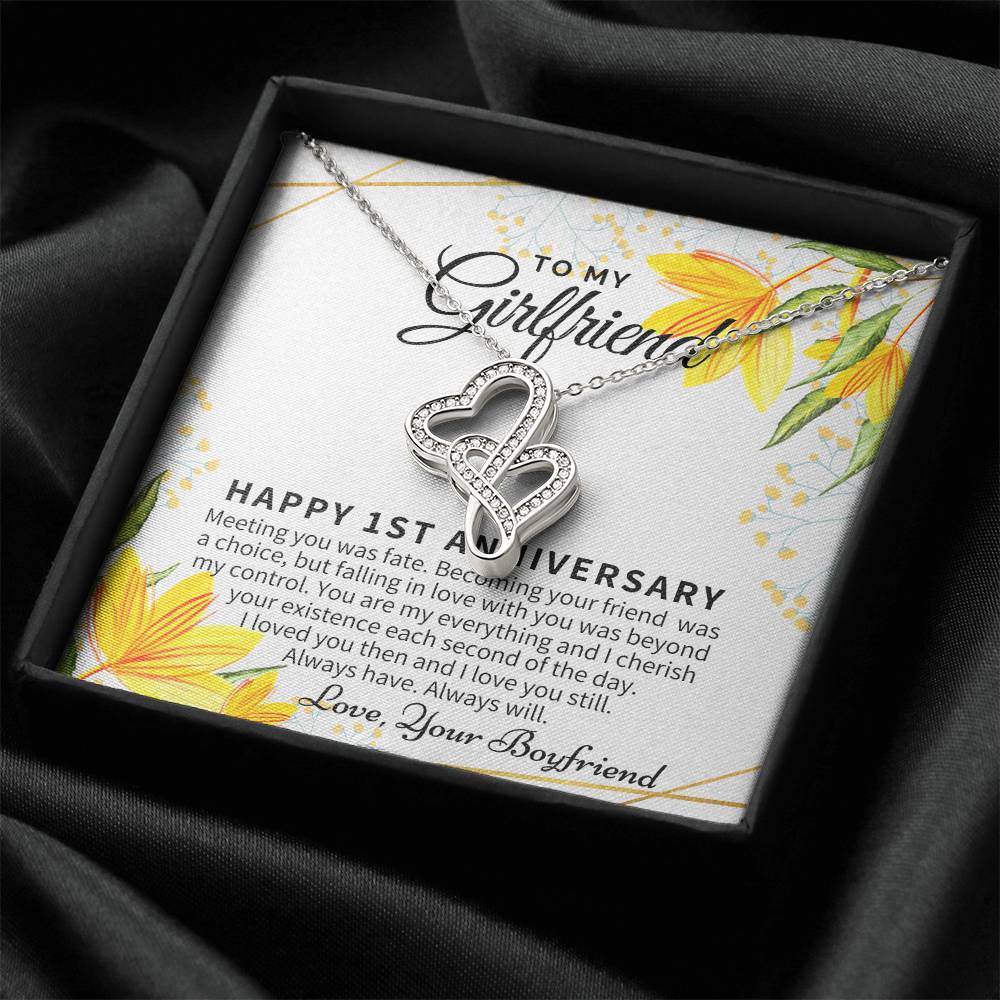 1St Anniversary Gift For Girlfriend Personalized Anniversary Gift One Year Anniversary Gifts 1 Year Anniversary Gift F Double Hearts Necklace