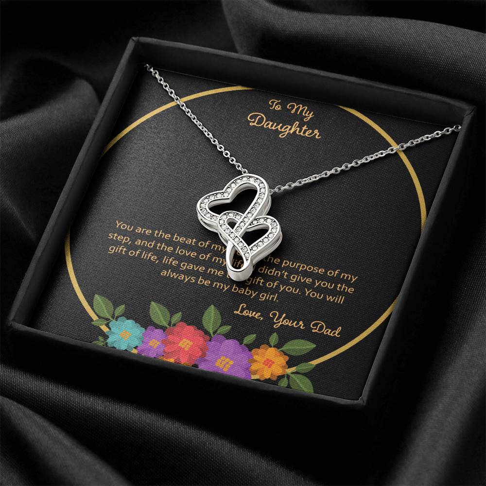 To My Daughter You Are The Beat Of My Heart - Love Dad Double Hearts Necklace