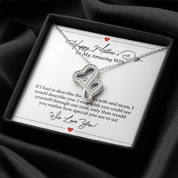 Perfect Wife And Mom Mother's Day Necklace - To My Amazing Wife Gifts - Amazing Wife Double Heart Necklace-Anniversary Double Hearts Necklace