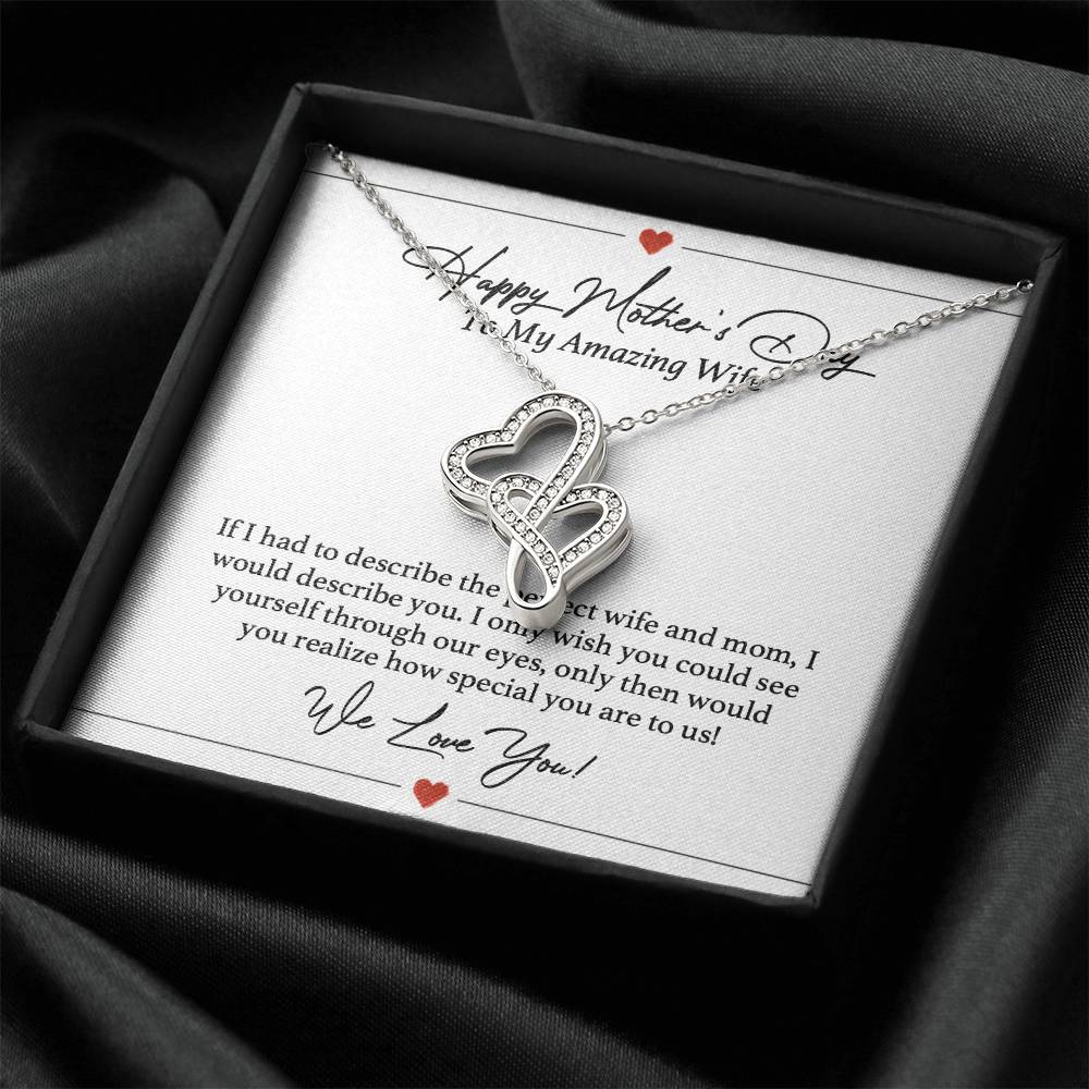 Perfect Wife And Mom Mother's Day Necklace - To My Amazing Wife Gifts - Amazing Wife Double Heart Necklace-Anniversary Double Hearts Necklace
