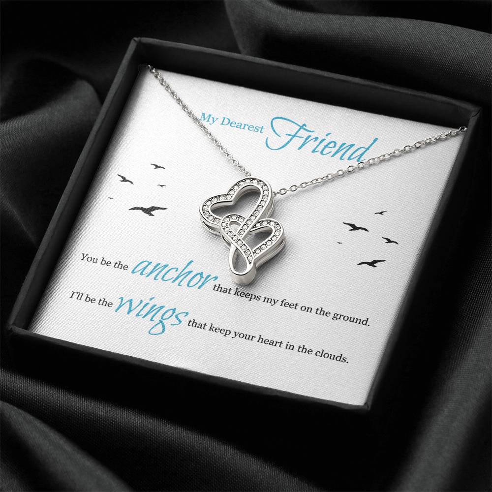 To My Dearest Friend - I'll Bee The Wings That Keep Your Heart In The Clouds - Necklace Double Hearts Necklace