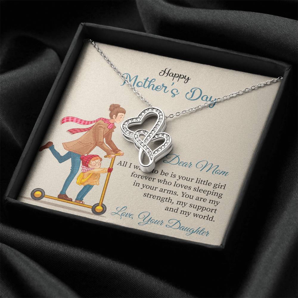 Mother's Day Daughter To Mother My World Heart To Heart Double Hearts Necklace