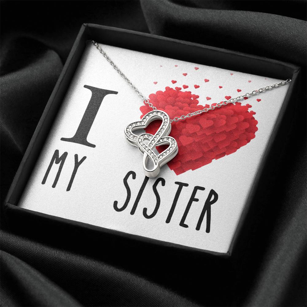 I Love My Sister Double Hearts Cz Necklace Valentines Day Or Birthday Heartfelt Keepsake Gift Double Hearts Necklace