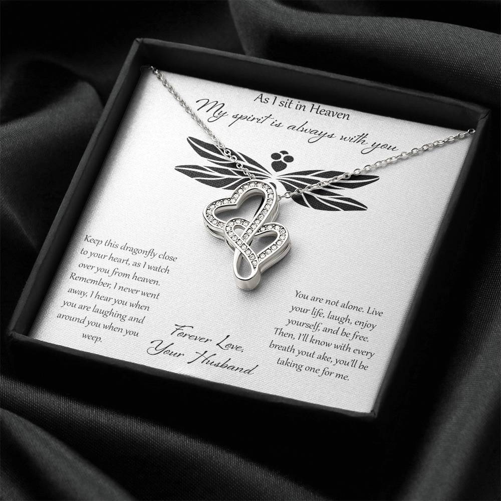 As I Sit In Heaven My Spirit Is Always With You - Husband Double Hearts Necklace