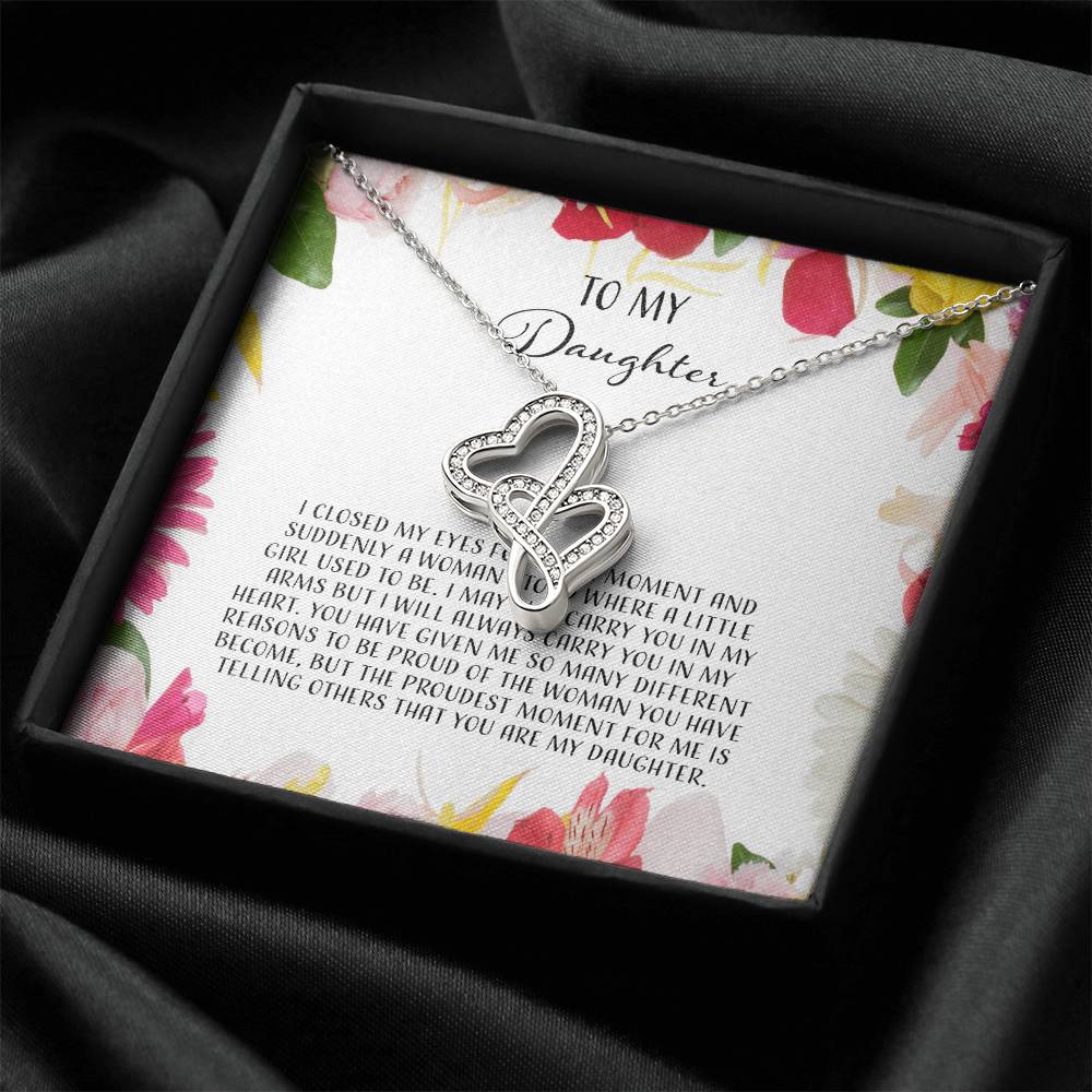 To My Daughter I Close My Eyes For A Moment - Floral Double Hearts Necklace