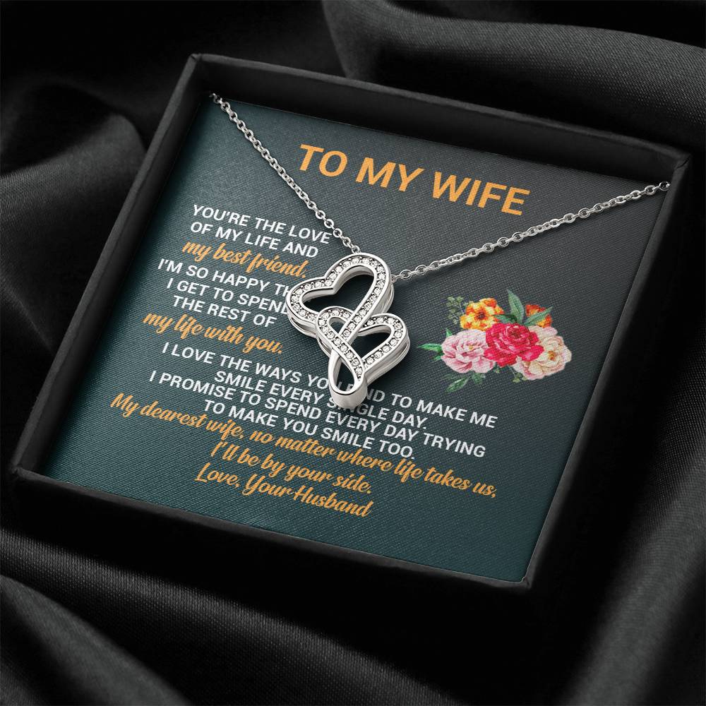 Dear Wife Happy Anniversary - Double Hearts - Love Your Husband - Wife Christmas Gift From Husband Wife Christmas Gift 3 Double Hearts Necklace