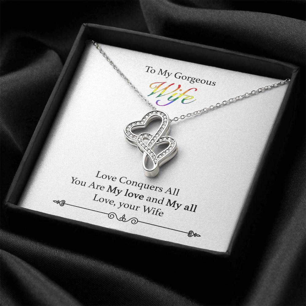 To My Gorgeous Wife - To My Gorgeous Wife Gift From Husband Wedding Day Gift For Bride From Groom Anniversary Gift For Double Hearts Necklace