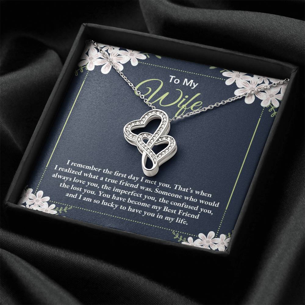 To My Wife - I Am So Lucky To Have You In My Life -  Double Hearts Necklace