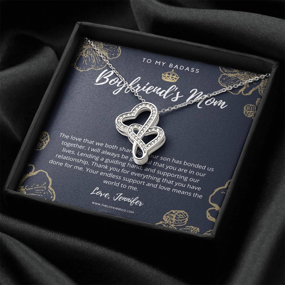 To My Badass Boyfriend's Mom Necklace Double Hearts Necklace