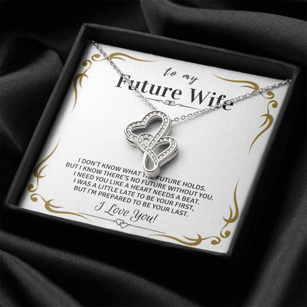 To My Fiancee Message Card Jewelry - I Love You - Future Wife Necklace - Soon To Be Married - Valentine's Day Gift - E Double Hearts Necklace